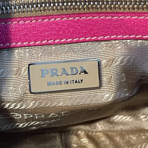 Prada Vintage Canapa Canvas and Fuchsia Calf Leather Shoulder Bag - Preowned - Picture 13 of 16